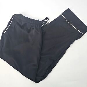 Express Satiny Loungewear Pajama Pants w Drawstring Waist Front Pockets Black